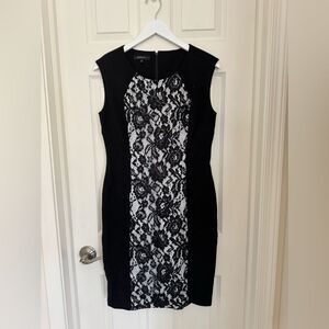 Lafayette 148 black and white with lace dress size 6